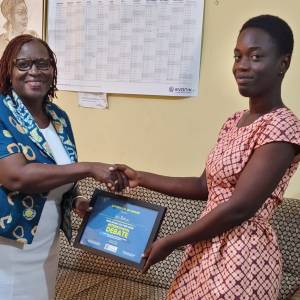 Iris Bekoe receives the Most Knowledgeable Debater award 