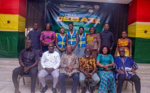 Accra Girls’ SHS winners with judges at Ghana Culture Week 2026.